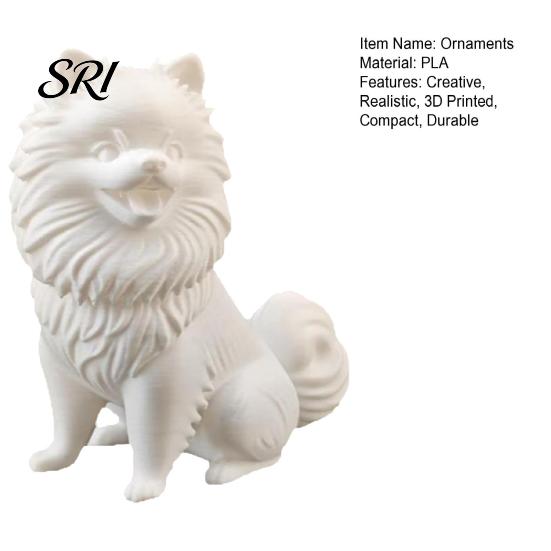 Healing Pet Decoration 3D Printed Cute Pomeranian Dog Figurine, White Twisting Head Puppy Statue, Small Sculpture Desktop Ornament for Home