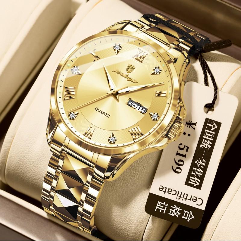 Mens Luxury Dual Calendar Quartz Watch With Luminous Hands Date Day Display Stainless Steel Band 42mm Round Dial