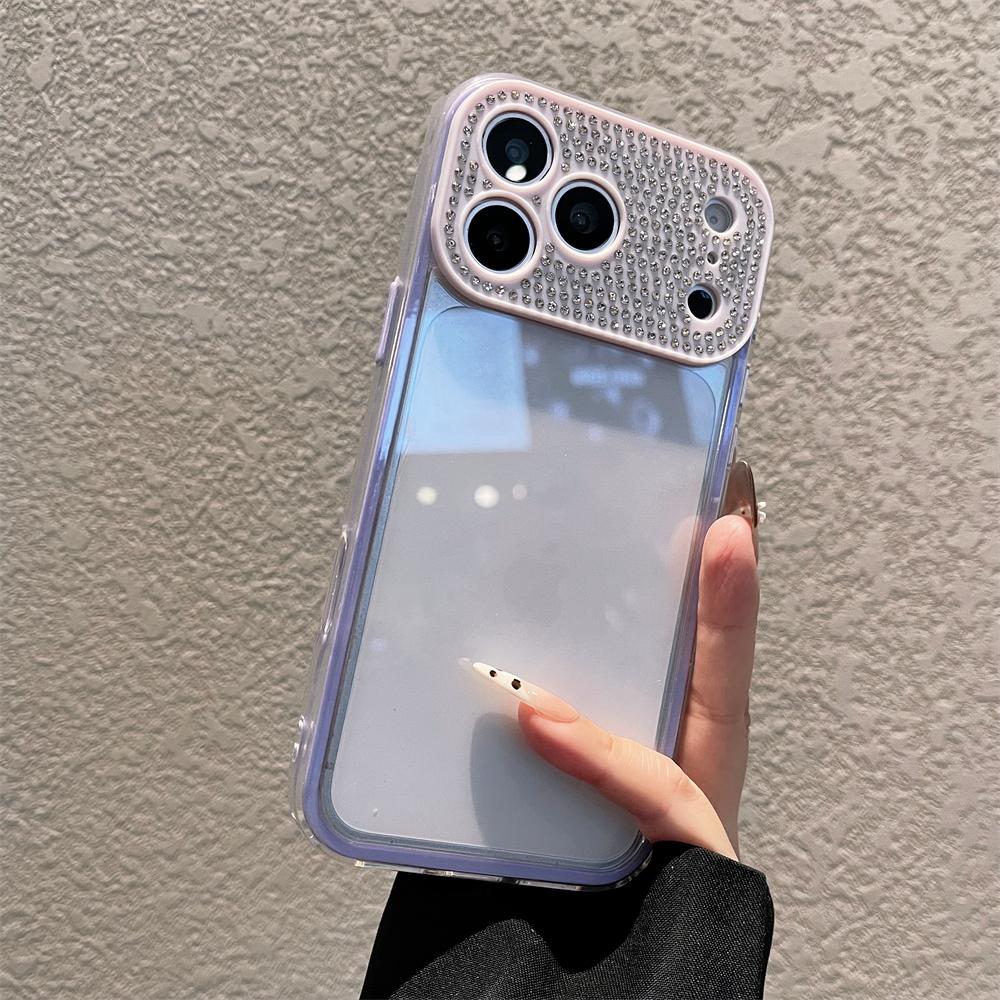Acrylic Sparkling Diamond Big Window for For Iphone 16 1 14 13 17 Pro Max With Camera Protection Shine High Clear Back Cover