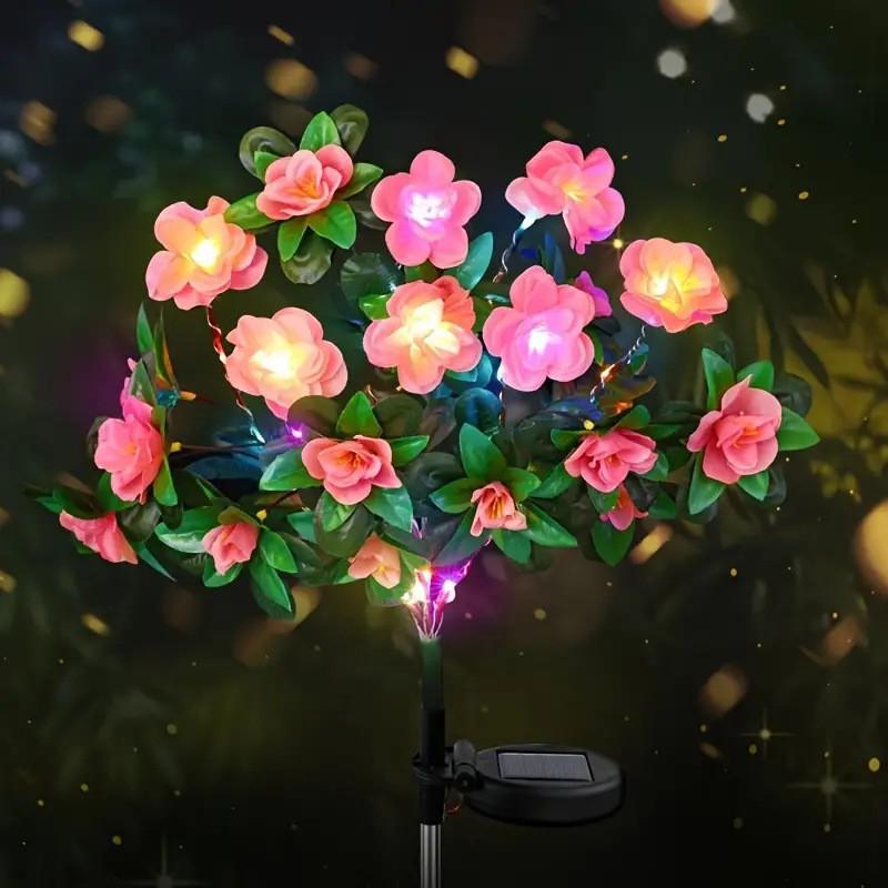 Solar Azalea Flower Garden Lights Outdoor Waterproof Warm White LED Stake Lamp for Yard Lawn Patio Pathway Landscape Decoration