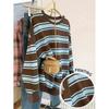 Womens Casual Striped Print Hoodie-Free Sweatshirt Loose Fit Round Neck Long Sleeve Top 2025