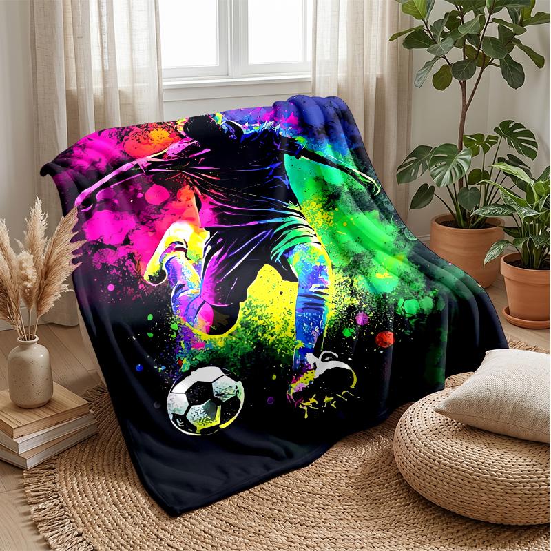 Soccer Player Art Theme Blanket Lightweight Warm Flannel Blanket Decorative Throw Blanket for Home Decoration