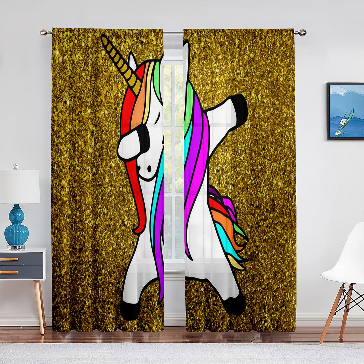 Красочные единороги Радуга Принт Узор Прозрачная вуаль Шторы для спальни Гостиная Кухня — фото 4