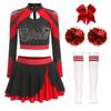 Uniforme Brillante da Cheerleading da Donna Manica Lunga Strass Crop Top Gonna da Pattinaggio