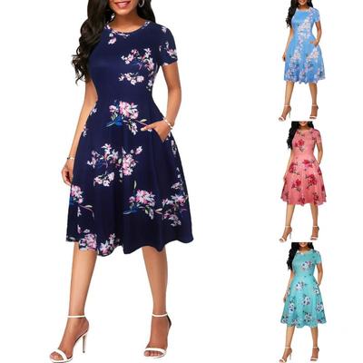 Damenmode Sommer Frühling Kurzarm O-Ausschnitt Freizeitkleider