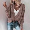 Women Loose Hollow Out Long Sleeve V Neck Knit Cardigan Sweater Outerwear