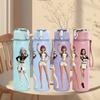 1PC Two Retro Outfit Ladies Posing 750ml Color Plastic Sports Water Bottle Leakproof Flip Straw Lid Suitable for Sports Office Home Use