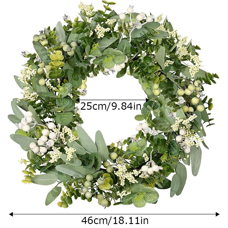1PC With Berries For Front Door Lush Eucalyptus Leaf Home Artificial Greenery Wreath Holiday Decor 25cm