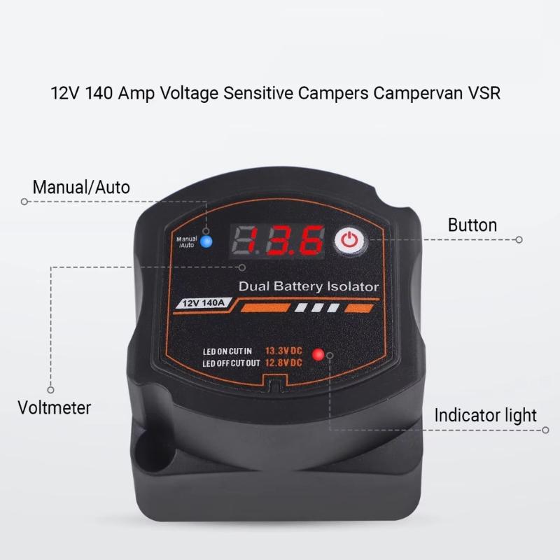 Waterproof Car Relays Voltage Setting 12V 140A Double Battery Isolator Digital Voltage Sensitive Relays LCD Display