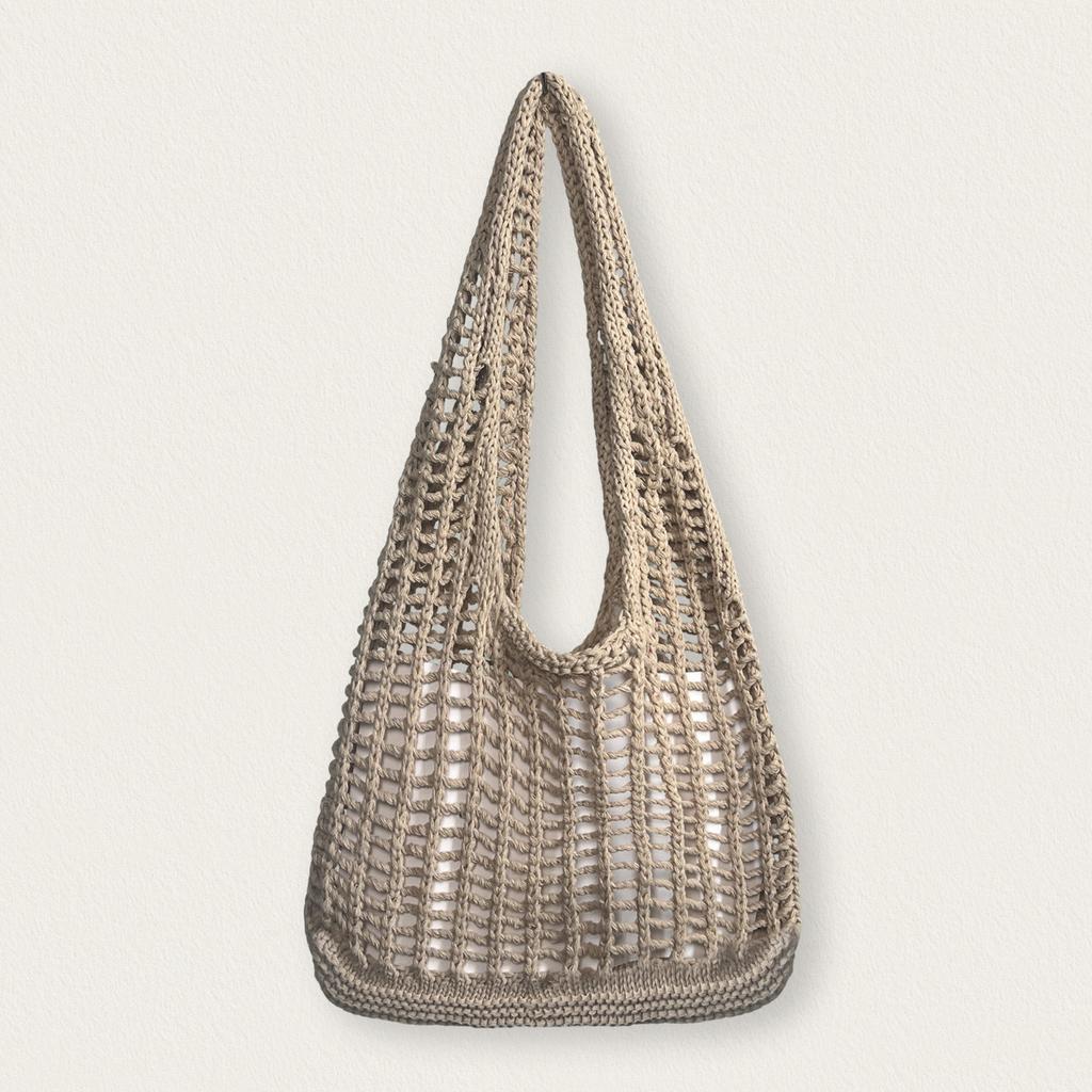 Elegant Summer Durable Beach Shoulder Bag - Minimalist Hollow Knit Solid Color With Stylish Wristlet Ideal For Holidays