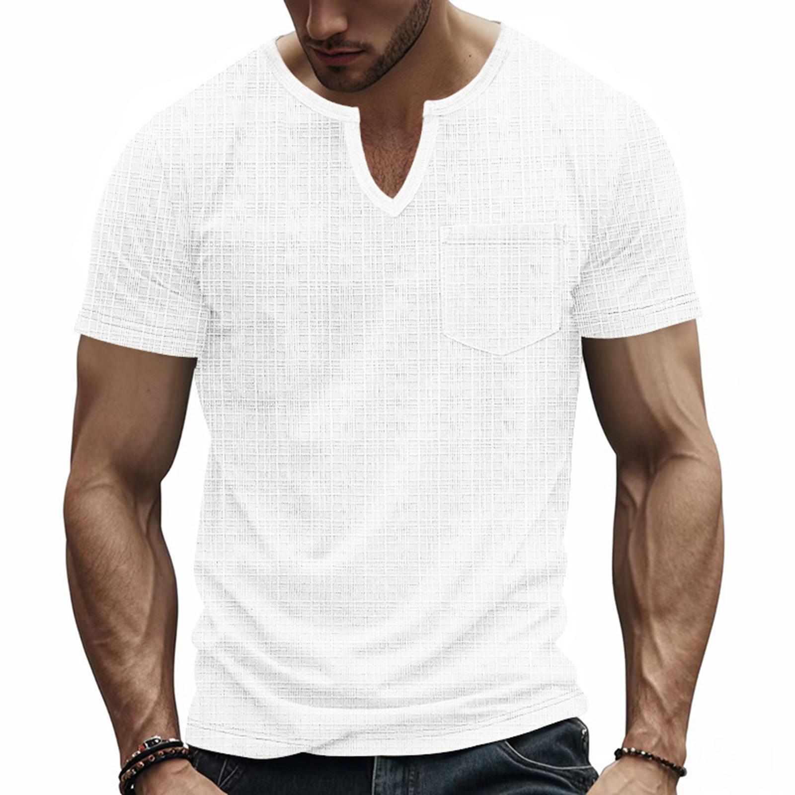 Men s Summer V-neck Pocket Short-sleeve T-shirt Casual Sports Quick-drying Top XL белый