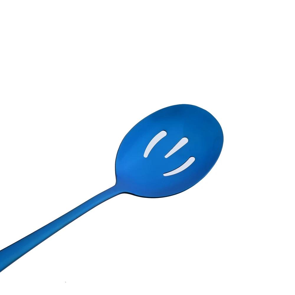 7Pcs  Stainless Steel Blue Dinnerware Set Soup Spoon Colander Spoon Service Spoon Salad Fork Cake Spatula Kitchen Home Tableware