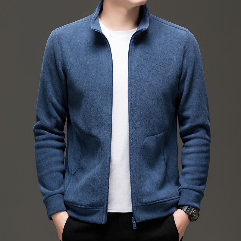 

New Aoziflee Men s Sweatshirt Stand Collar Cardigan Jacket Autumn and Winter Solid Color Casual Men s Warm Fleece Jacket M синій
