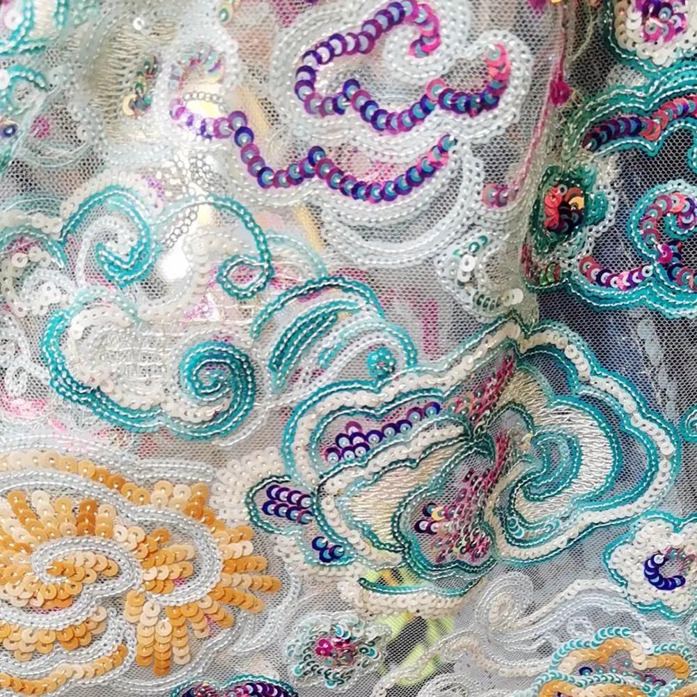 

And Easy To Work With Embroidery Gauze Wedding Dress Sewing Mesh Fabric Vibrant Options Auspicious Clouds Ful Sequin Fabric синій