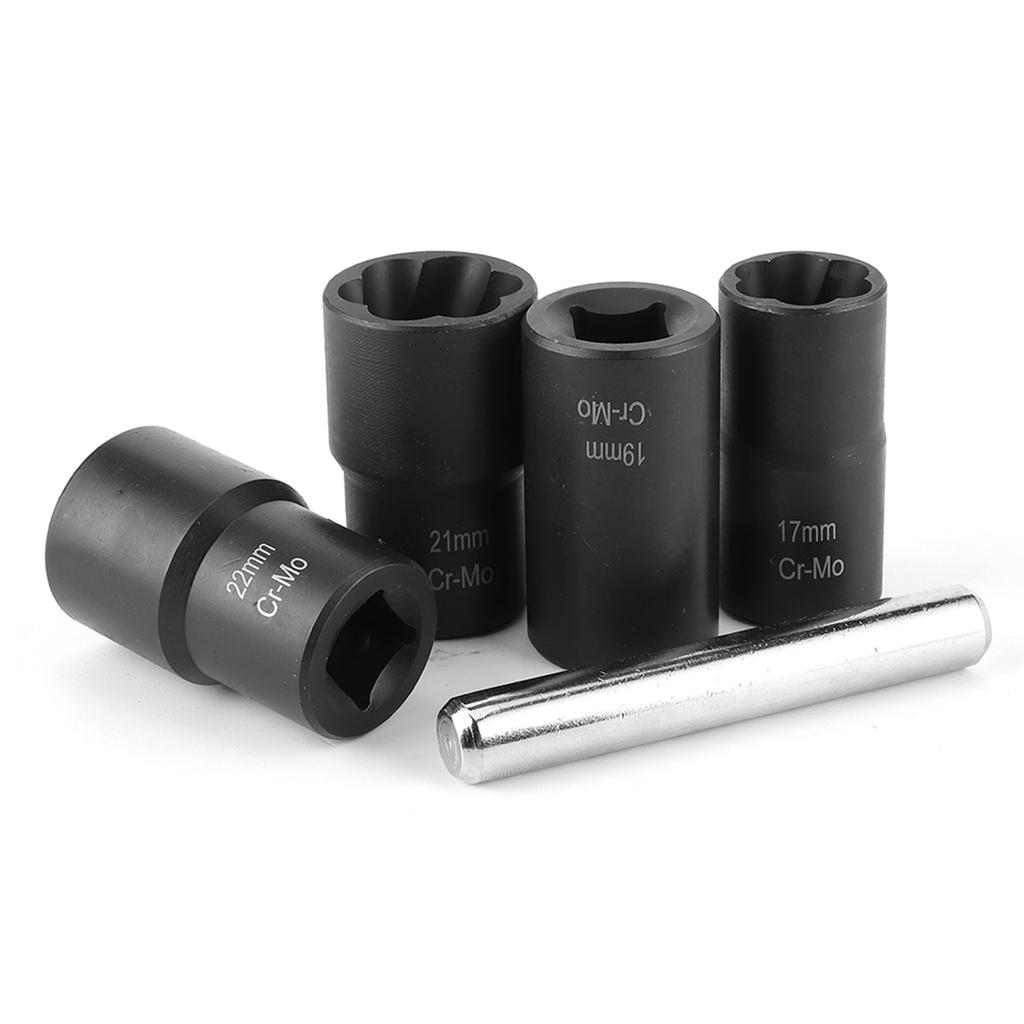 5pcs/set Damaged Nut Lock Remover 1/2in Drive Size Twist Socket Straight Bar Set