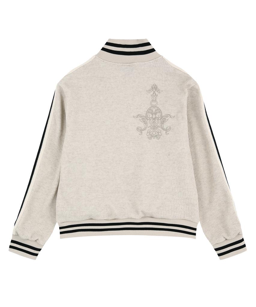 EASY NO EASY Embroidered Track Zip-Up Knit - Ivory