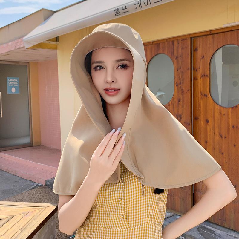 Summer All-round Sun Protection Hat Simple Solid Color Women's Large Brim Shawl Neck Protection Sun Hat UV Protection Bucket Hat