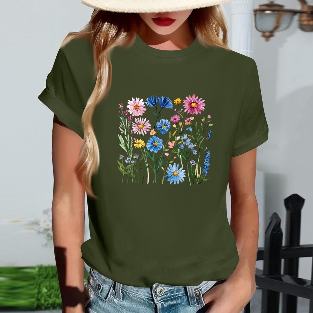 Damernas Mode Rundhalsad Casual Retrotryck Kortärmad T-shirt Topp