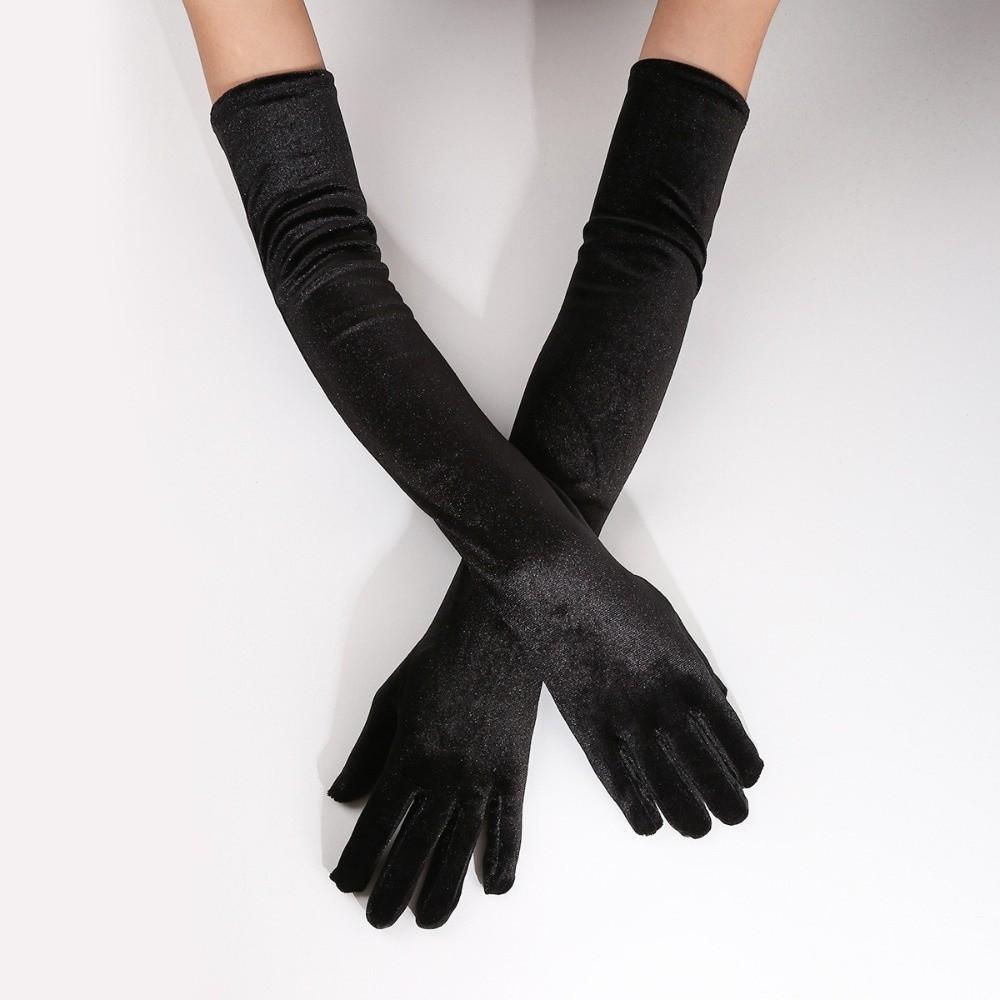 Full Finger Women's Fluffy Gloves 53cm Evening Dress Gloves Fashion Velvet Long Gloves Party