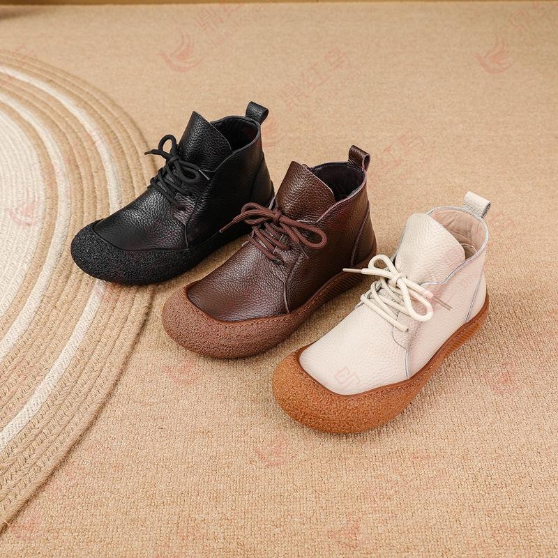 Fashion New genuine leather boots woman tied up flats orthopedic shoes women's waterproof booties ladies soft spring chelsea ankle boot