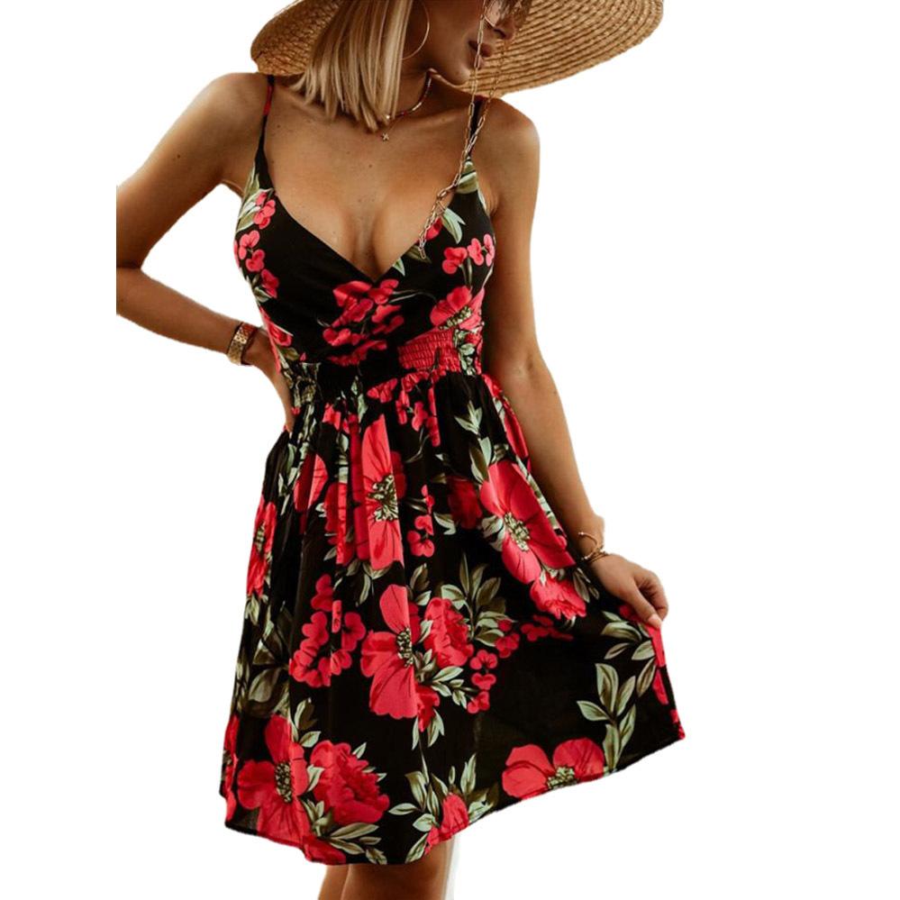 

Женское модное летнее новое платье с открытой талией и v-образным вырезом без рукавов с принтом-Lepiny M