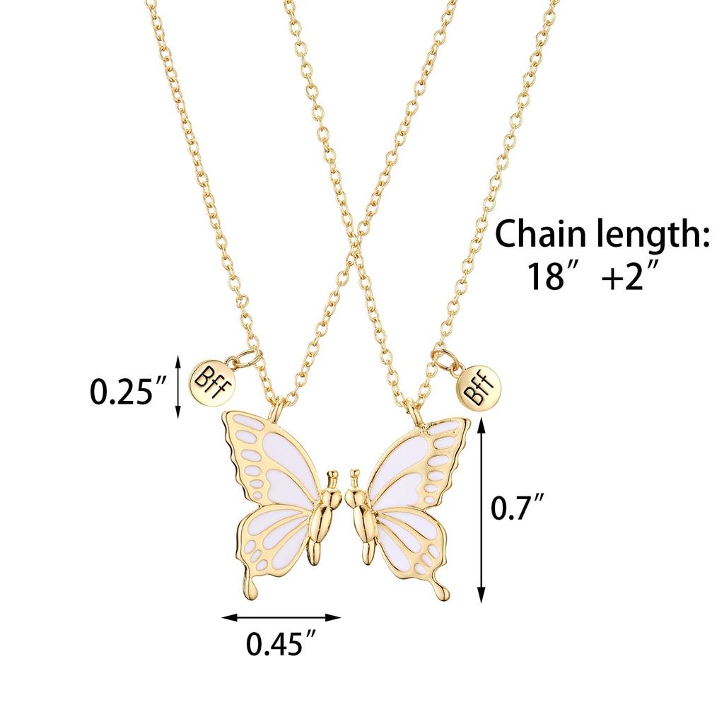 WEDDINEN Roztomilý motýlí náhrdelník BFF pro 2 osoby Náhrdelník smaltovaný motýlí přátelství pro dospívající dívky Ženy Nejlepší přítel K narozeninám Bez drahých kamenů Dárek,