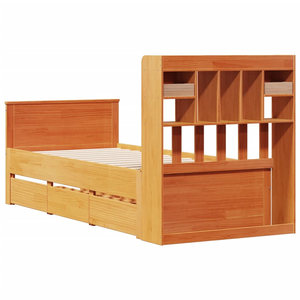 Solid Wood Bed with Shelf Without Mattress Wax Brown 75 x 190 cm