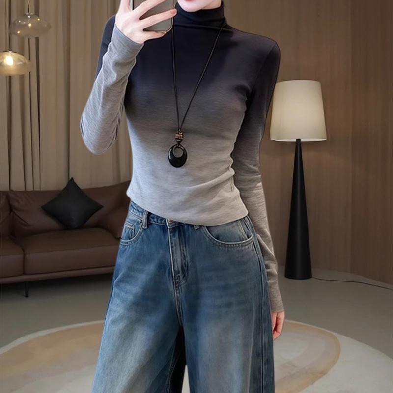Gradient Color High-Neck Slimming Base Layer Top for Women - Korean Fashion Autumn/Winter Chic Design
