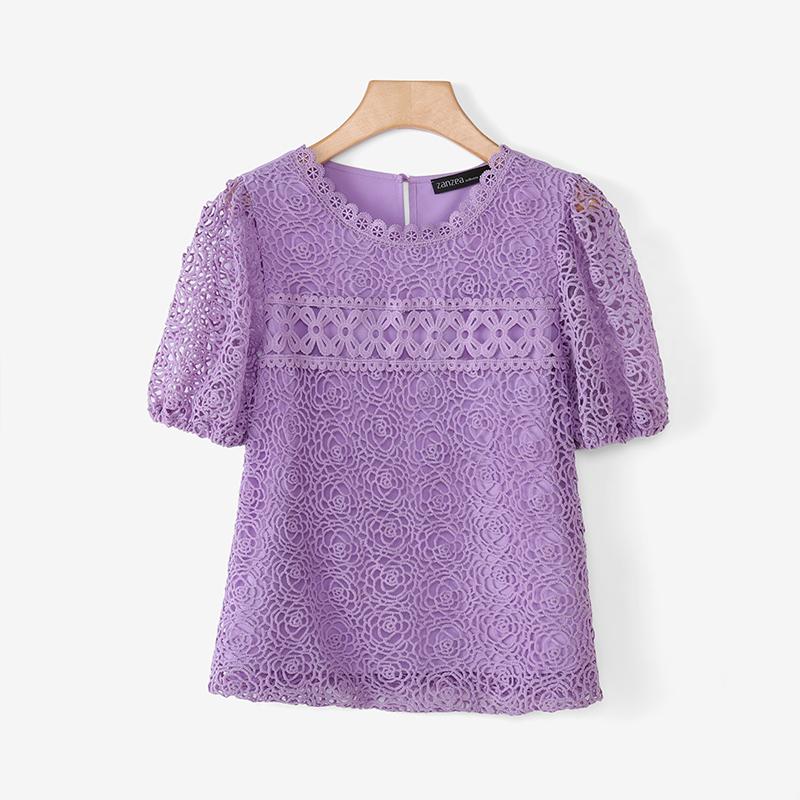 

ZANZEA Женская повседневная ажурная лоскутная летняя блузка с коротким рукавом M