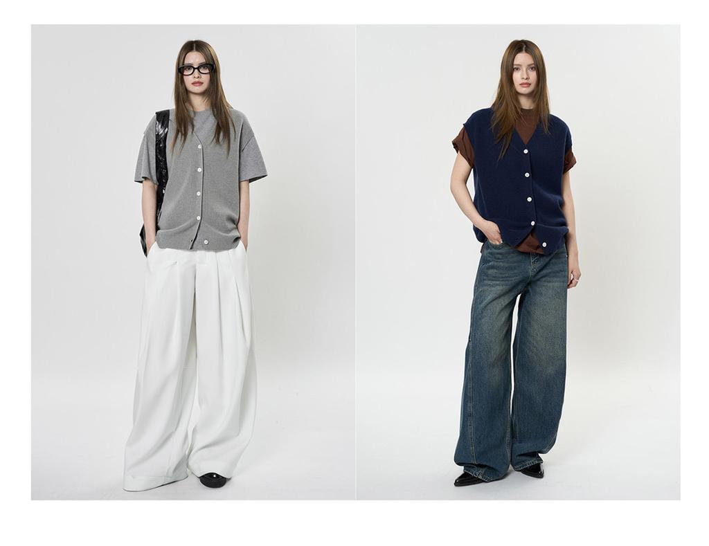 Louvre Korean Retro V-Neck Wool Knit Vest - Women's Slim Fit, Loose, Flexible Spring Top