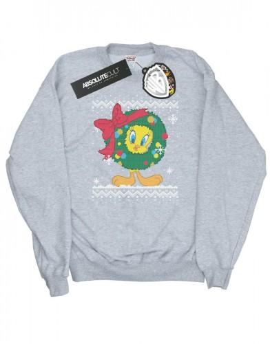 Looney Tunes Moletom feminino/feminino Tweety Pie Christmas Fair Isle L branco