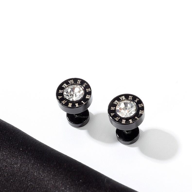 Men's stud earrings punk style personality black titanium steel stud earrings hip hop high sense trendy men Roman digital earrings