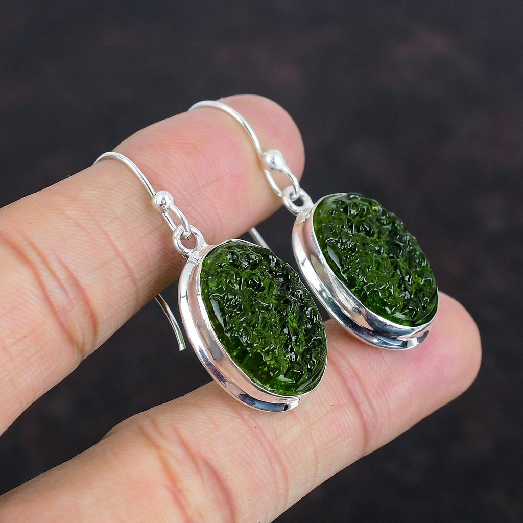 Moldavite Gemstone Earrings 925 Sterling Silver Earring Handmade Unique Earring Original Moldavite Jewelry Birthstone Earrings Gifts For Mom