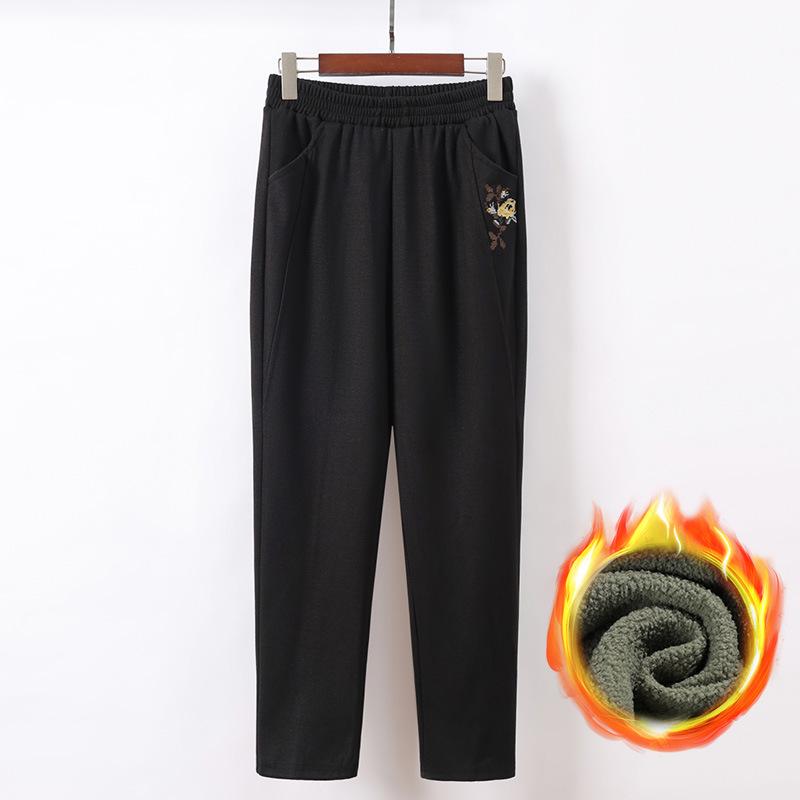 Plus Samt Elastische Taille Gerade Hosen für Mittleren Alters und Ältere Frauen von Mama - Winter Verdickt Lässige Hosen