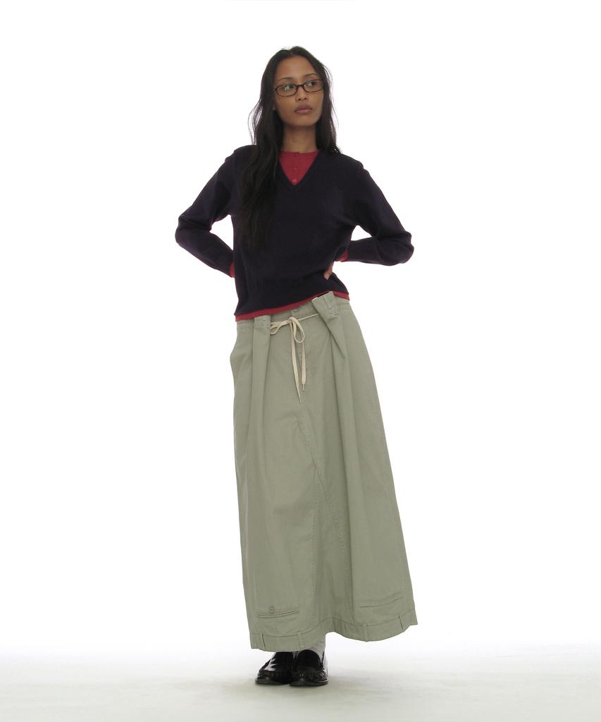 PARTIMENTO WOMEN Inverted Drawstring Maxi Skirt_Stone
