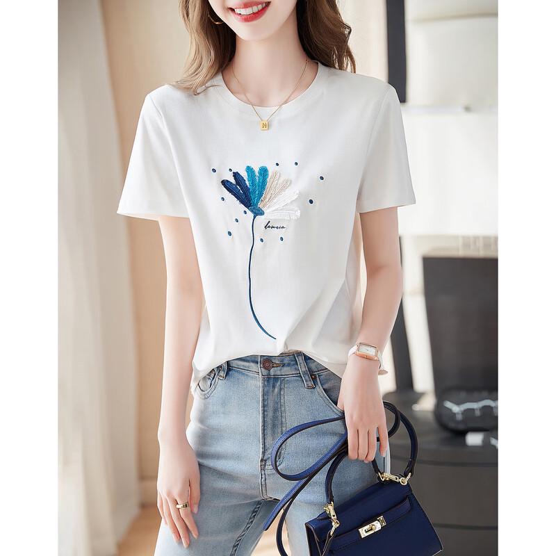 Demana Baumwollpflanzen-Stickerei T-Shirt