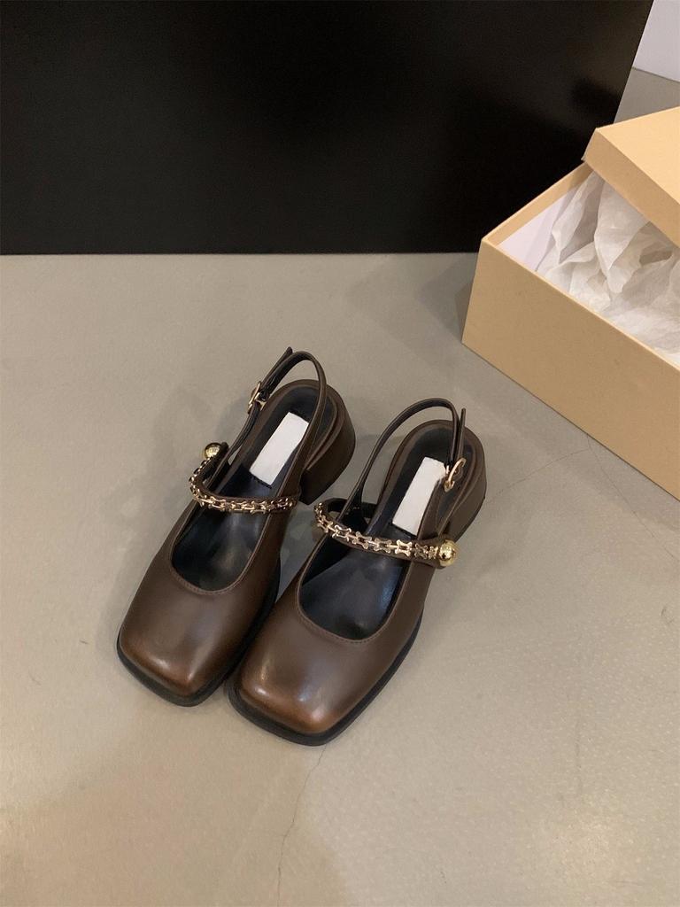 Black high heels bag head sandals women's shoes spring thick heel Mary Jane single shoes