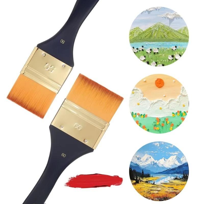 Flat Nylon Hair Paint Brushes for Acrylic Oil Watercolor Wall Painting Brush with Wood Handle DIY Art Supplies for Canvas
