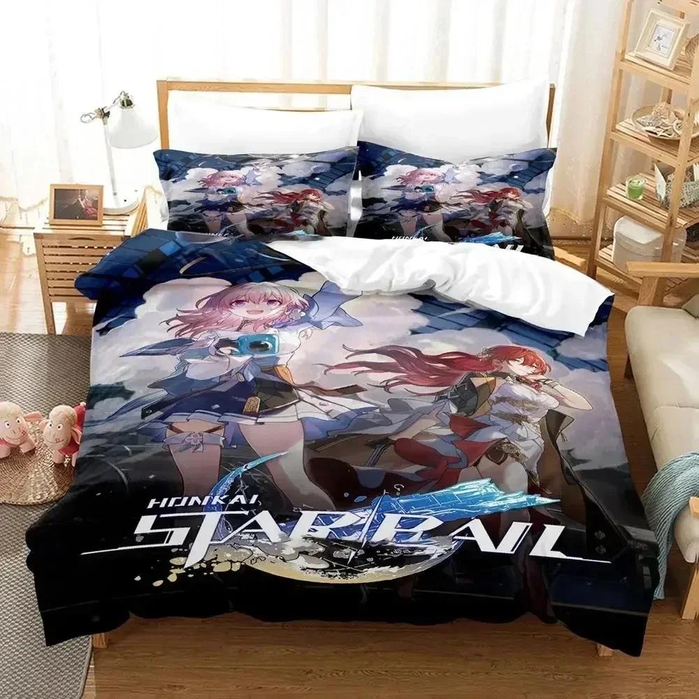 Anime Honkai Star Rail Bedding Set Duvet Cover Bed Set Quilt Cover Pillowcase Comforter King Queen Size Boys Adult Bedding Set