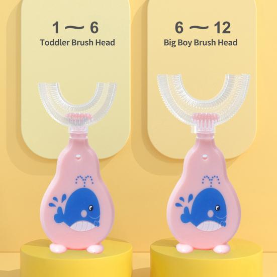 

U-образная зубная щетка с закругленной щетиной, мягкая ручная съемная головка, мультяшная форма, чистые зубы, силиконовая U-образная детская зубная щетка, аксессуары для дома