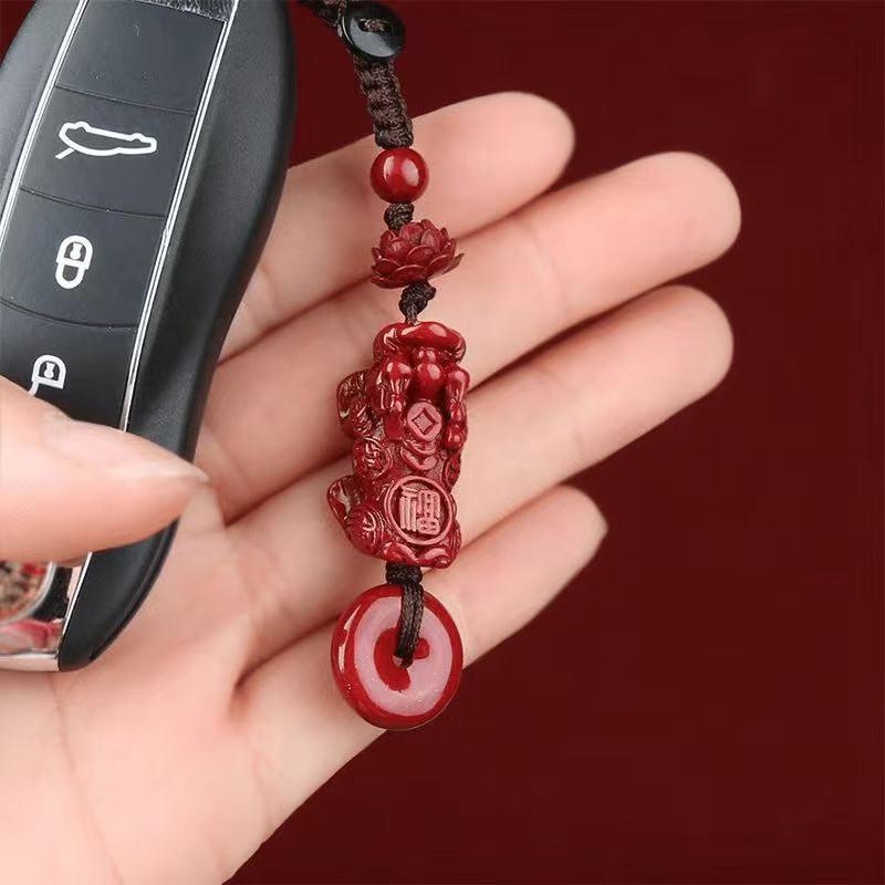 2025 Year of the Snake Cinnabar Lotus Pixiu Good Luck Keychain Pendant for Protection and Peace