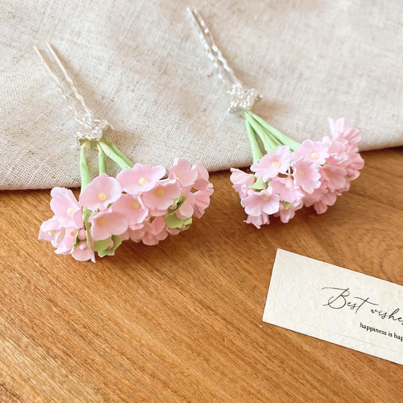 Sweet Pastel Floral Hair Clips Artificial Flower Bouquet U Pins Delicate Hair Accessories For Wedding Party Daily Hair Styling