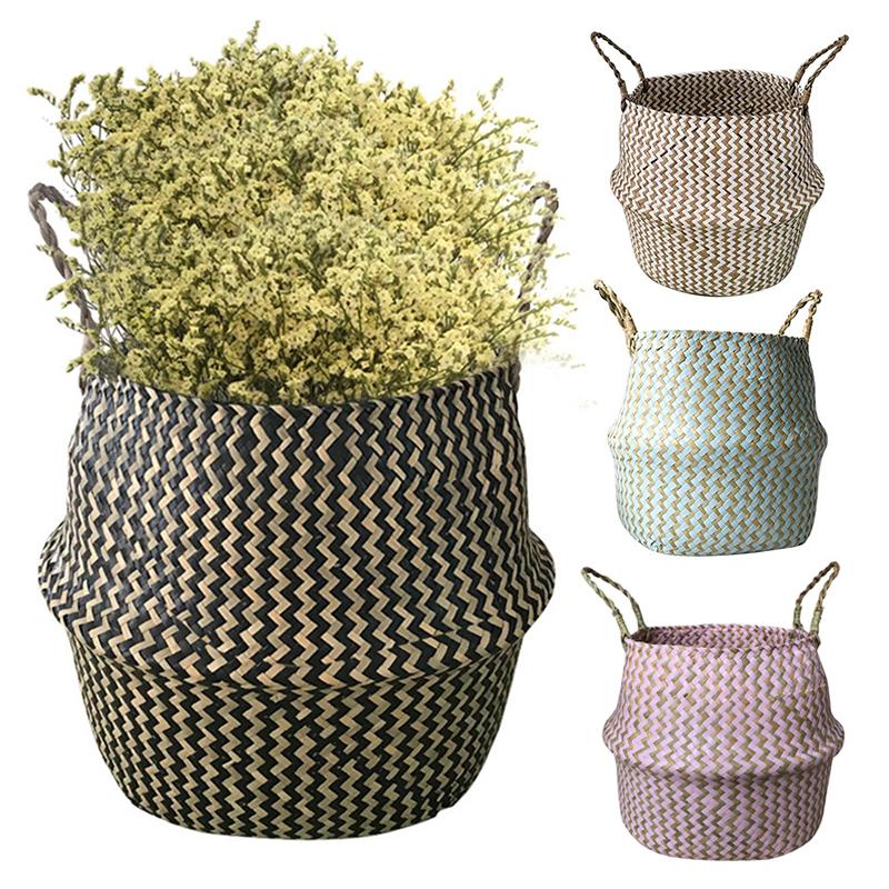 1PC Garten Wellenmuster Rattan Stroh Weidenkorb Wäschekorb Seegras
