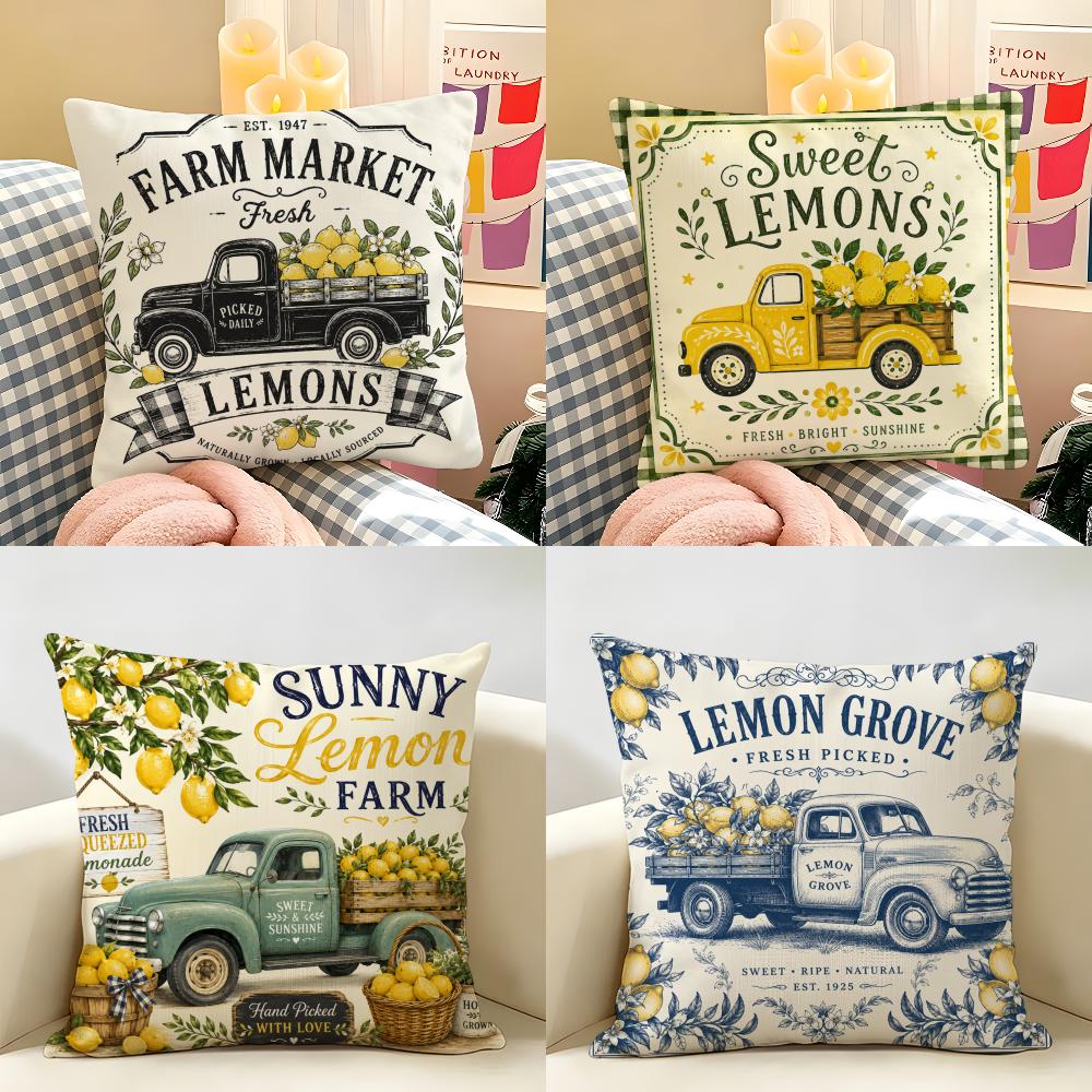 Summer Lemon Car Cushion Cover Natural Linen Organic Fabric Double-Sided Printing Breathable Perfect For Home Decor
