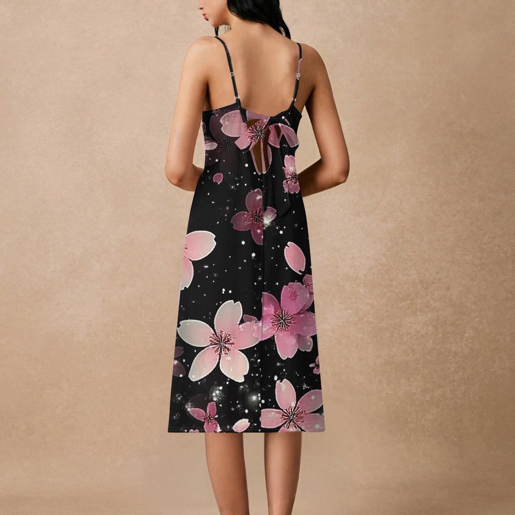 Women's Spaghetti Strap Backless Bow Loose Casual Beach Holiday Dress Sundress