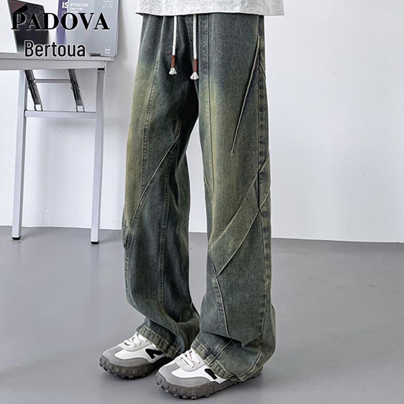 

Patuowa Мужские джинсовые рабочие брюки прямого кроя на кулиске в американском ретро-стиле 2XL