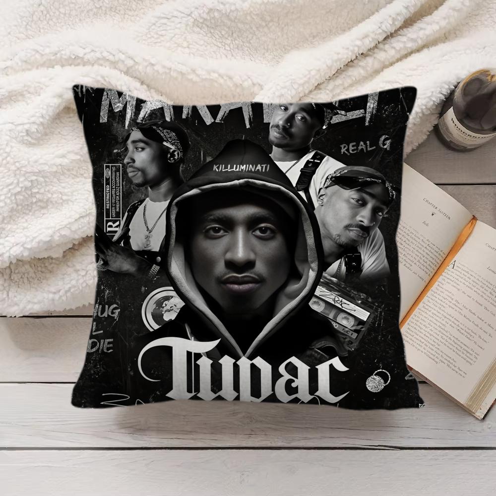 Cool T-Tupac 2Pac S-Shakur Cushion Cover Silky Short Plush Invisible Zipper Dustproof Sofa Pillow Case For Home Decor