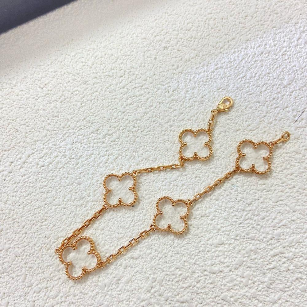 Hochwertiges Kleeblattarmband für Damen Fünf-Blüten-Armband mit natürlichem weißen Perlmutt und rotem Karneol