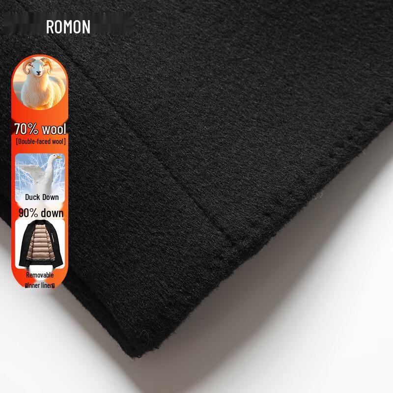 ROMON Men's Thickened Mid-Length Double-Sided Wool Coat with 90% Duck Down Liner