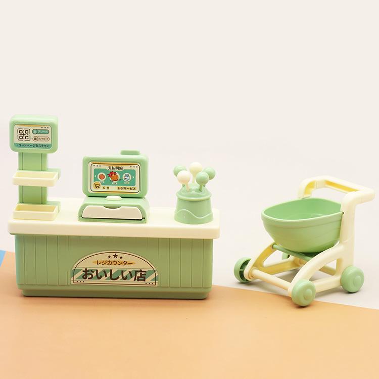 Simulation Mini Supermarket Shopping Mall Doll House Checkout Page Cash Register Lollipop Ornament Model Play House Small Toy